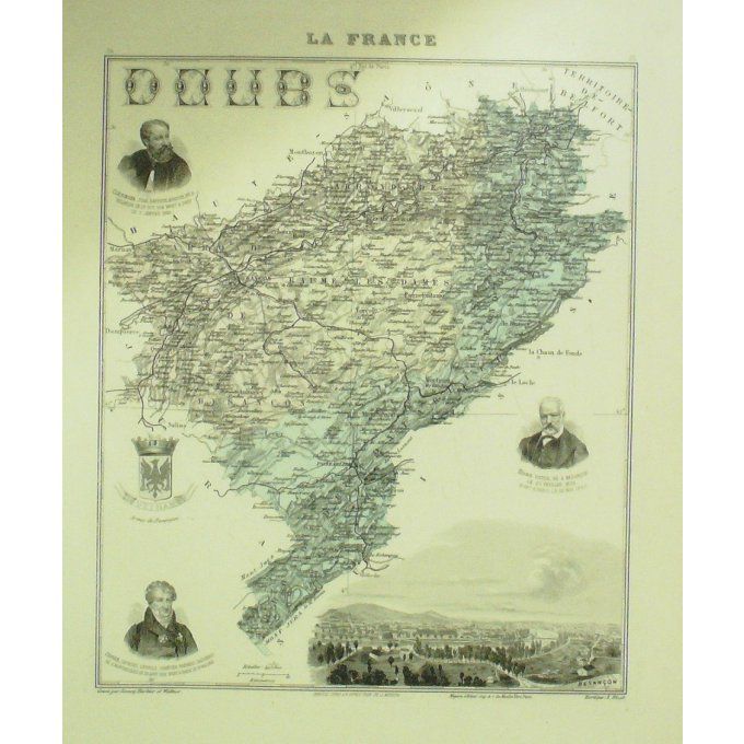 Carte DOUBS (25) BESANCON Graveur LECOQ WALTNER BARBIER 1868