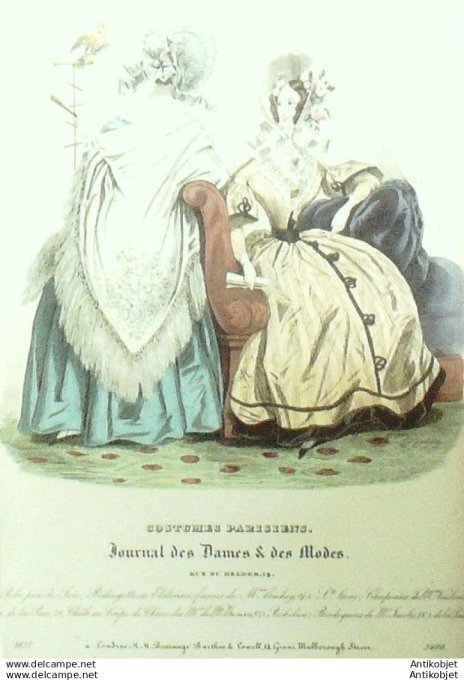 Gravure Mode Costume Parisien 1837 # 3499 (eau forte old Fashion plate