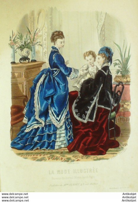 Gravure de mode La Mode illustrée 1873 n°51 (Maison Fladry)