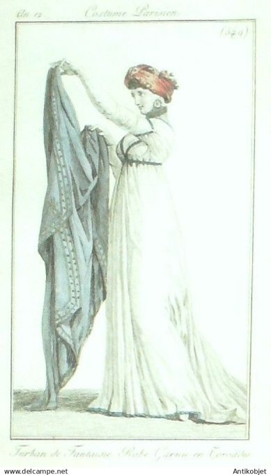 Costume Parisien 1804 an 12 # 549 (eau forte) Turban fantaisie Robe garnie
