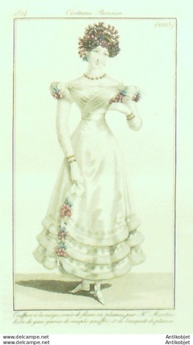 Costume Parisien 1824 # 2225 Robe de gaze & bouquets de plumes
