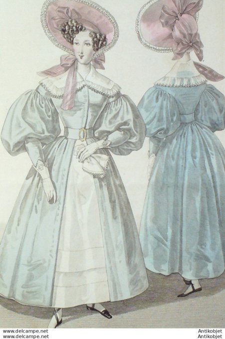 Gravure de mode Costume Parisien 1830 n°2822 Redingote de gros d'Orient