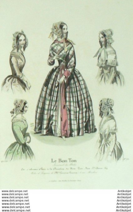 Gravure Mode Le Bon Ton 1843 # 730 (aquarelle old fashion plate)