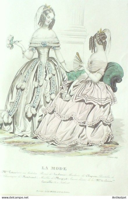 Gravure La mode 1844 #  3 (aquarelle old Fashion plate)