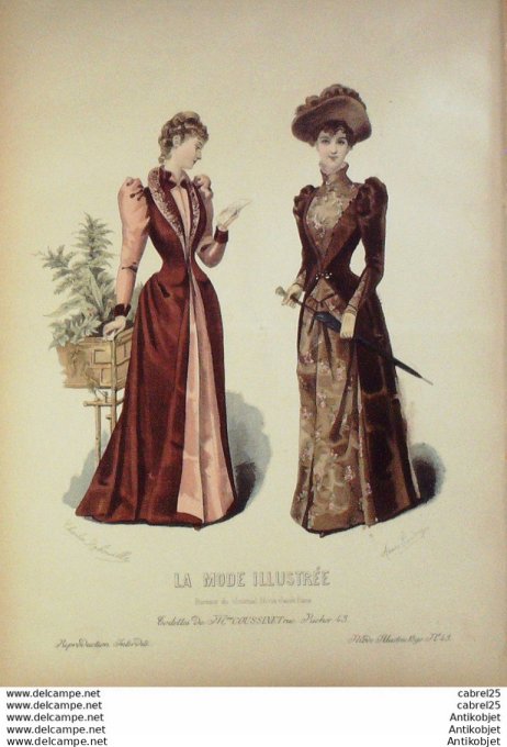Gravure de mode La Mode illustrée 1890 n°43 (Maison Coussinet)