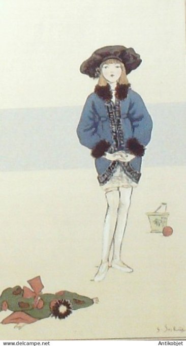 Gravure de mode Costume Parisien 1912 pl.34 SESBOUE Suzanne Manteau