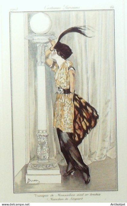 Gravure de mode Costume Parisien 1913 pl.062 DRIAN Etienne Tunique mousseline