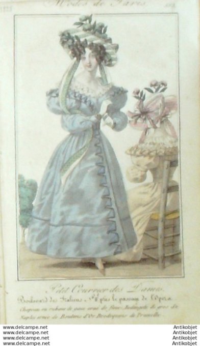 Gravure Mode Courrier des Dames 1826 #  553 (eau forte old Fashion plate)