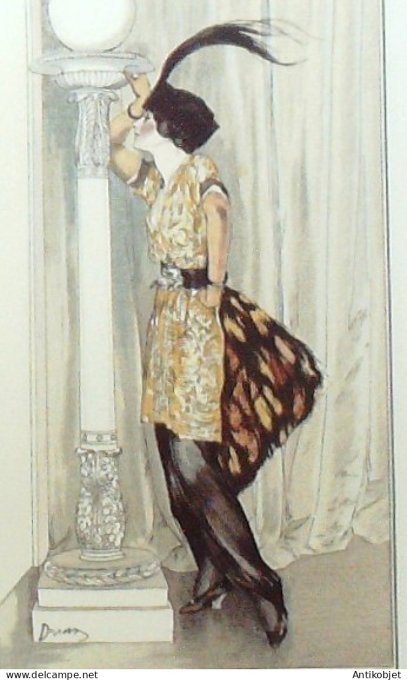Gravure de mode Costume Parisien 1913 pl.062 DRIAN Etienne Tunique mousseline