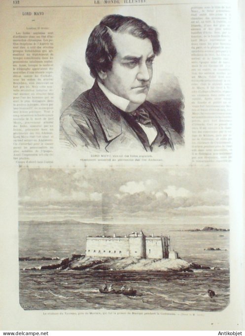 Le Monde illustré 1872 n°777 Inde Lord Mayo Morlaix (29) Espagne Valladolid Algérie borj Medjana Mok