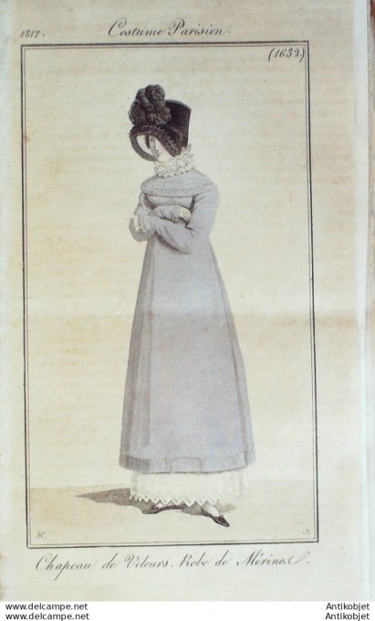 Gravure de mode Costume Parisien 1817 n°1632 Robe de mérinos