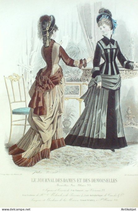 Gravure Mode J.Dames & Demoiselles 1870 # 1297 (Old Fashion plate)