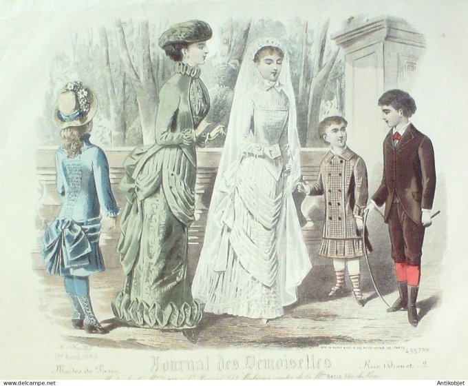 Gravure Mode J.Demoiselles 1882 # 4357b (aquarelle Old Fashion plate)