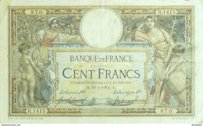 Billet Banque de France 100 francs Luc Olivier Merson A.10=1=1912 TTB+