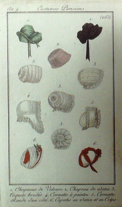 Gravure Mode Costume Parisien 1800 an  9 # 263 (eau forte old Fashion plate