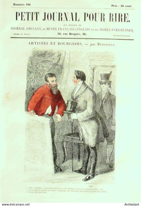 Petit journal pour Rire 1859 # 186 Artistes et Bourgeois Penoville
