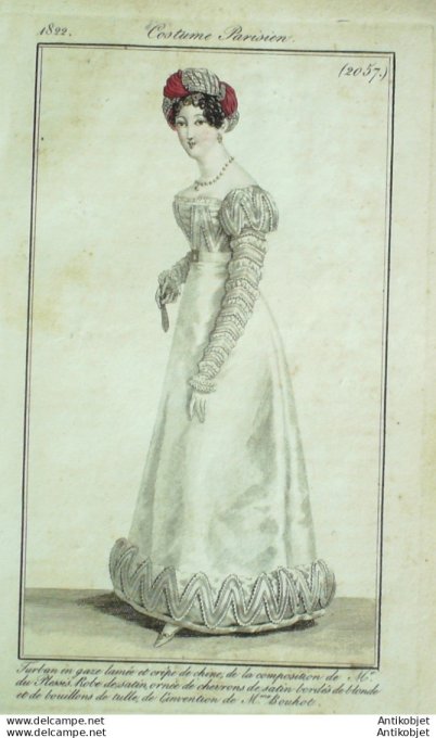 Costume Parisien 1822 # 2057 Robe de satin ornée de chevrons