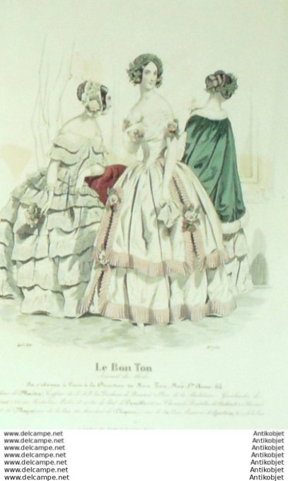 Gravure Mode Le Bon Ton 1843 # 732 (aquarelle old fashion plate)