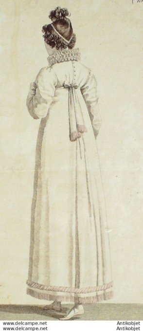 Gravure de mode Costume Parisien 1813 n°1349 Robe Mérinos garnie d'une torsade