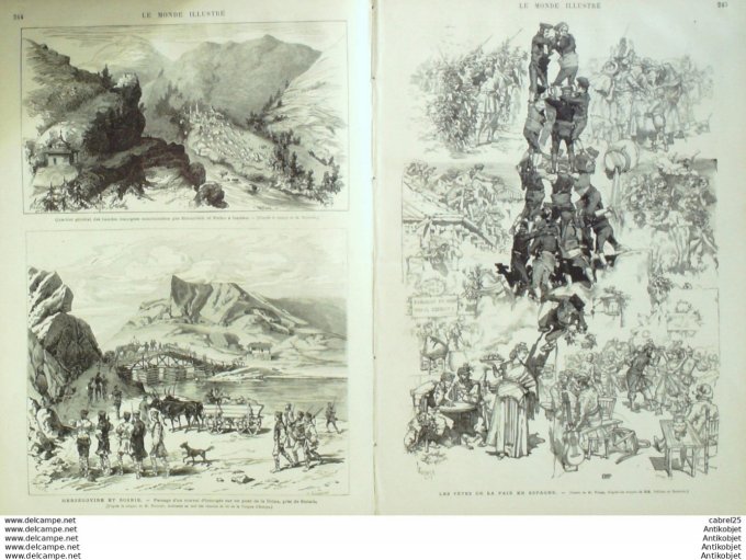 Le Monde illustré 1876 n° 992 Serbie Gatsko Pont Drina Espagne Montmartre Inde Prince De Galles