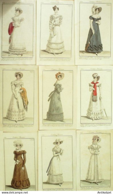 Gravures de mode Costume Parisien 1821 Lot 03 9 pièces