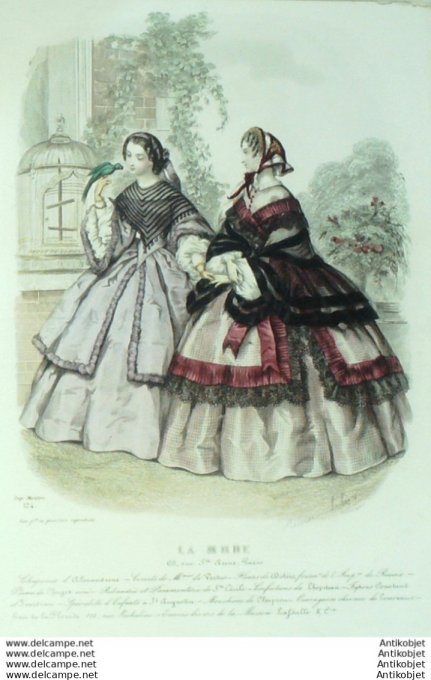 Gravure La mode 1858 #  1 (aquarelle old Fashion plate)