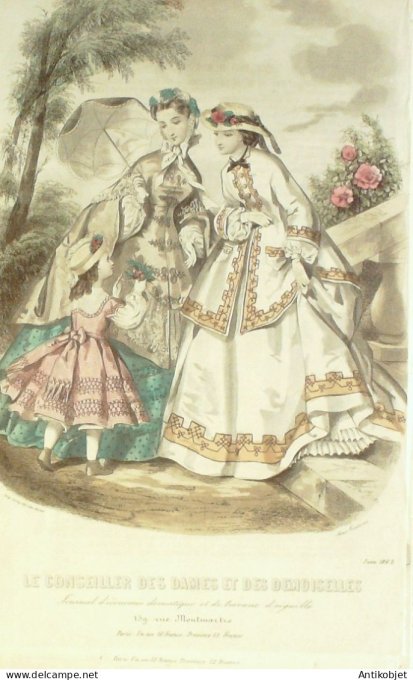 Gravure Mode Conseiller des Dames 1862 #  6 (aquarellee Old Fashion plate)