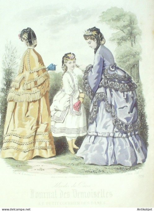 Gravure Mode J.Demoiselles 1871 # 3790 (aquarelle Old Fashion plate)