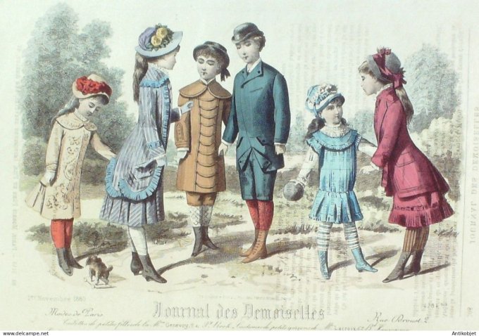 Gravure Mode J.Demoiselles 1880 # 4284b (aquarelle Old Fashion plate)