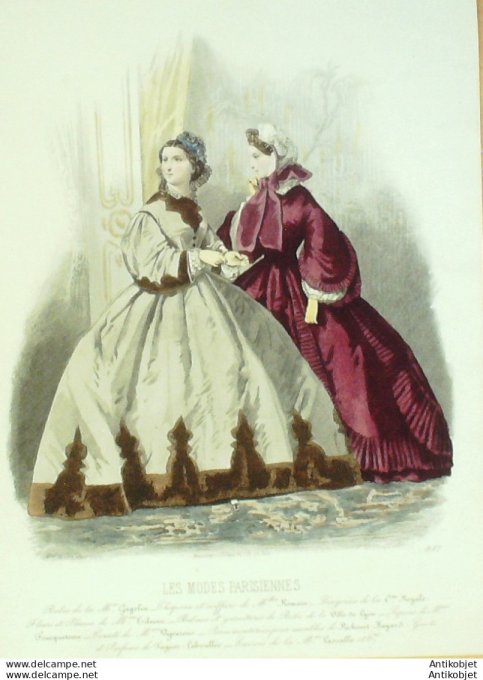 Gravure de mode Les modes parisiennes 1861 n° 937 Robes velours (Maison Gagelin)