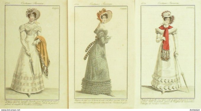 Gravures de mode Costume Parisien 1821 Lot 03 9 pièces