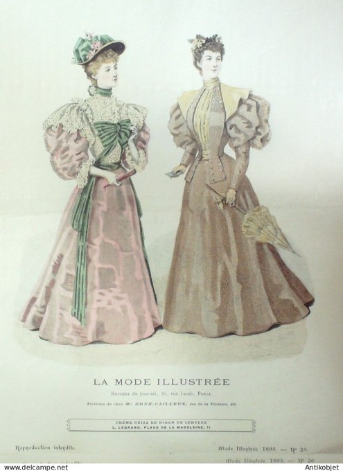 Gravure Mode illustree 1895 # 25 (Old Fashion plate) RARE
