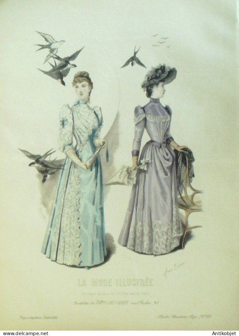 Gravure de mode La Mode illustrée 1890 n°20 (Maison Coussinet)