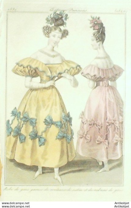 Costume Parisien 1830 # 2826 Robe de gaze garnie de rouleaux