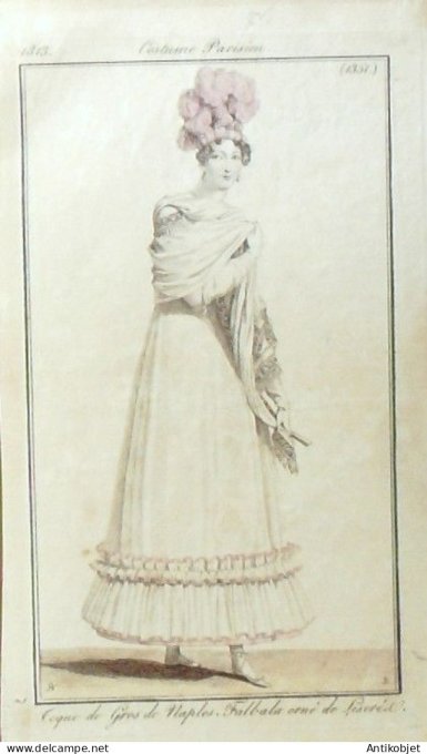 Costume Parisien 1813 # 1351 Toque de gros de Naples Falbala