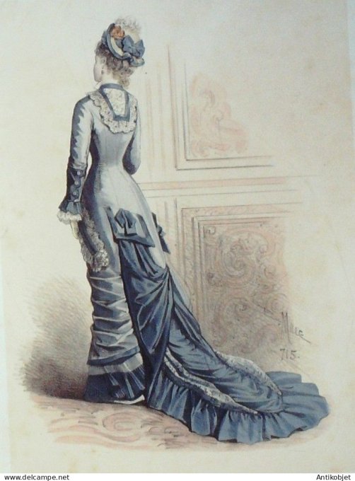 Gravure Mode Elegance Parisienne 1876 # 715 (Old Fashion plate)