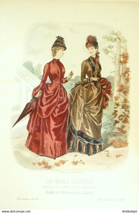 Gravure de mode La Mode illustrée 1885 n°48 (Maison Coussinet)