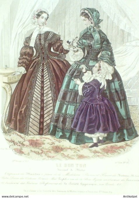 Gravure Mode Le Bon Ton 1853 20 # 31b (aquarelle old fashion plate)