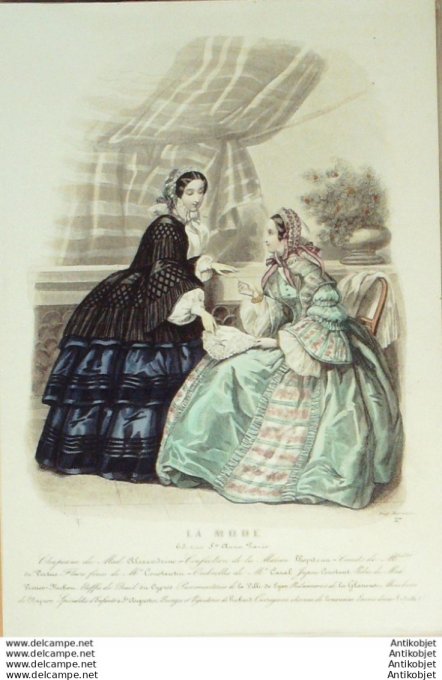 Gravure La mode 1857 #  5 (aquarelle old Fashion plate)