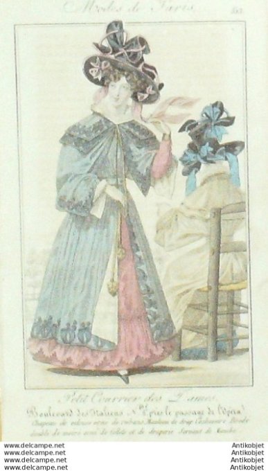 Gravure Mode Courrier des Dames 1826 #  513 (eau forte old Fashion plate)