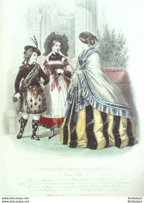 Gravure Mode J.Dames & Demoiselles 1854 # 451 (Old Fashion plate)