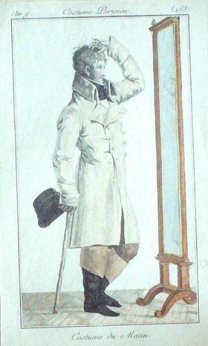 Gravure Mode Costume Parisien 1800 an  9 # 268 (eau forte old Fashion plate