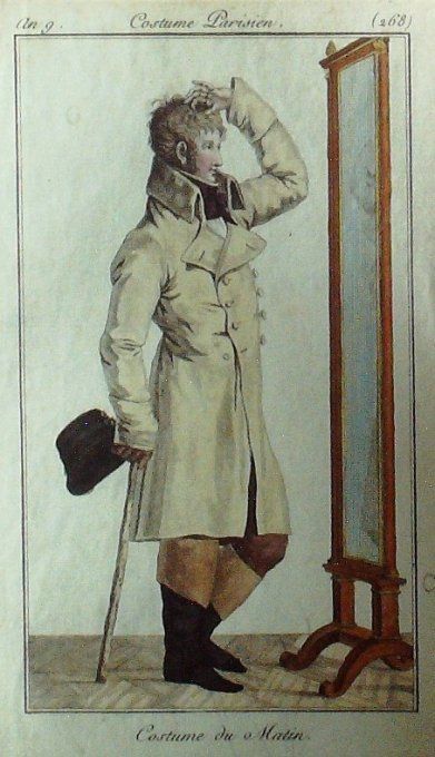 Gravure Mode Costume Parisien 1800 an  9 # 268 (eau forte old Fashion plate