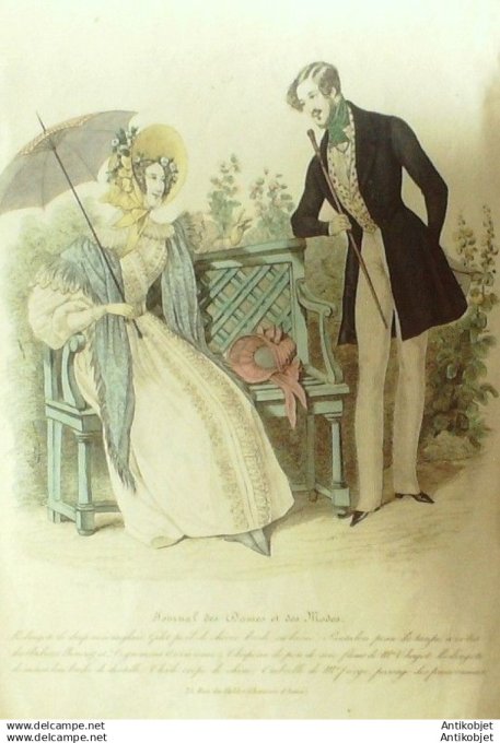 Gravure Mode Costume Parisien 1836 # 3373 (eau forte old Fashion plate