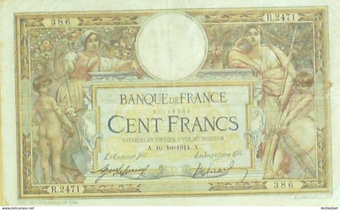 Billet Banque de France 100 francs Luc Olivier Merson A10=10=1914 TTB++