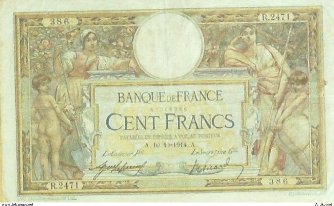 Billet Banque de France 100 francs Luc Olivier Merson A.10=10=1914 TTB++