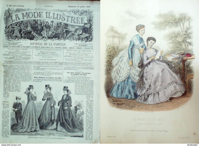 La Mode illustrée journal + gravure 1868 # 29 Amazones