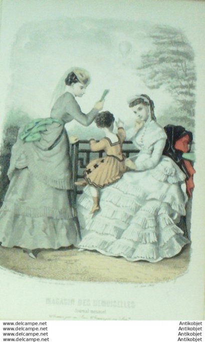 Gravure Mode Magasin Demoiselles 1869 #  8 (aquarellee Old Fashion plate)