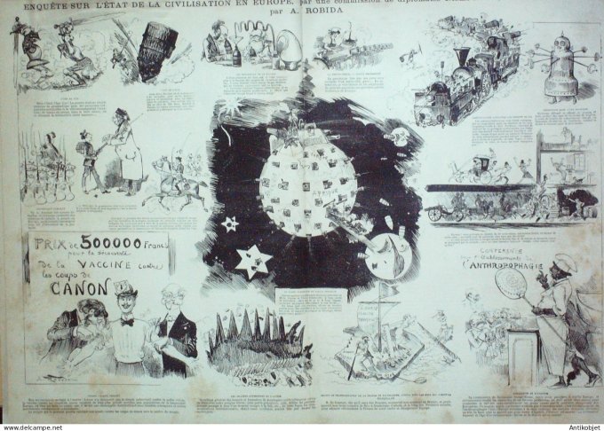 La Caricature 1882 #141 En chasse Draner la ferme Loys Tinant enquête de civilisation en Europe