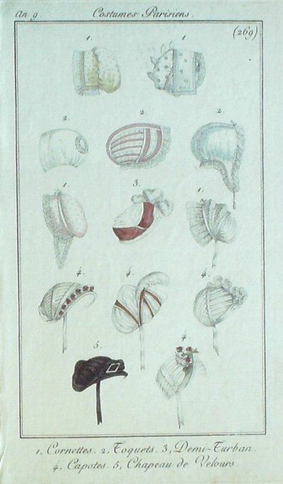 Gravure Mode Costume Parisien 1800 an  9 # 269 (eau forte old Fashion plate
